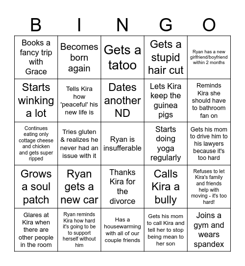 Break-up Bingo Card