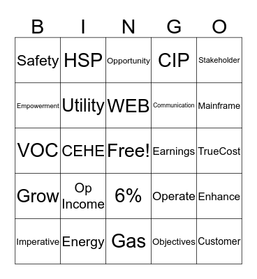 CenterPoint Energy Bingo Card