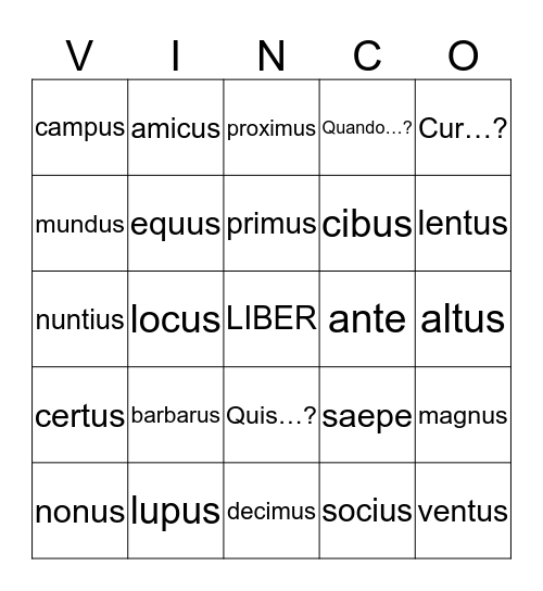 Latin Bingo! G4 T3 Bingo Card