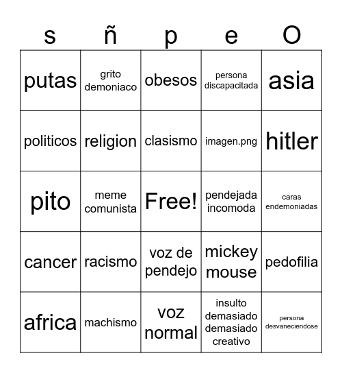 pito Bingo Card