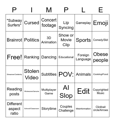 YT Shorts Bingo January 2026 V2 Bingo Card
