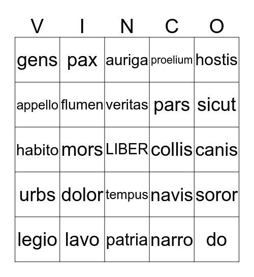 Latin Bingo! G5 T3 Bingo Card