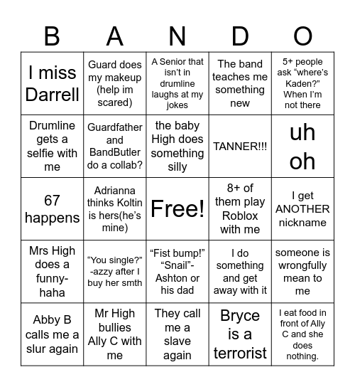 Band Bingo Card