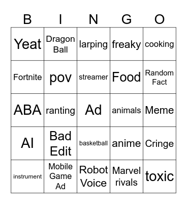 Jesse Bingo Card