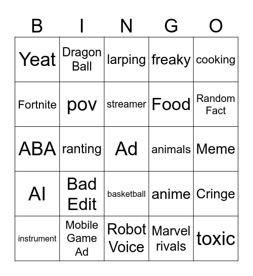 Jesse Bingo Card