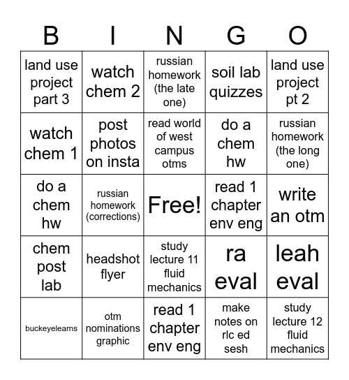 to do list bingo Card