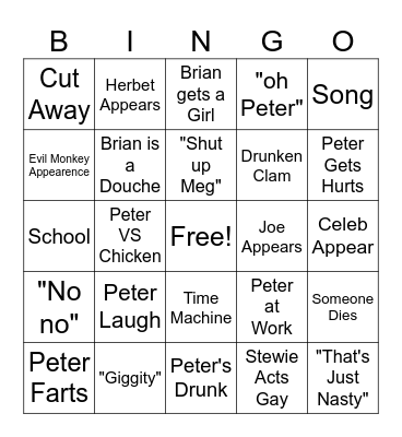 Family Guy Bingo Card