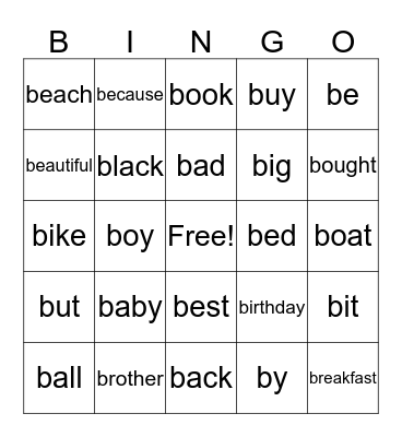 Oxford Word List the Letter B Bingo Card