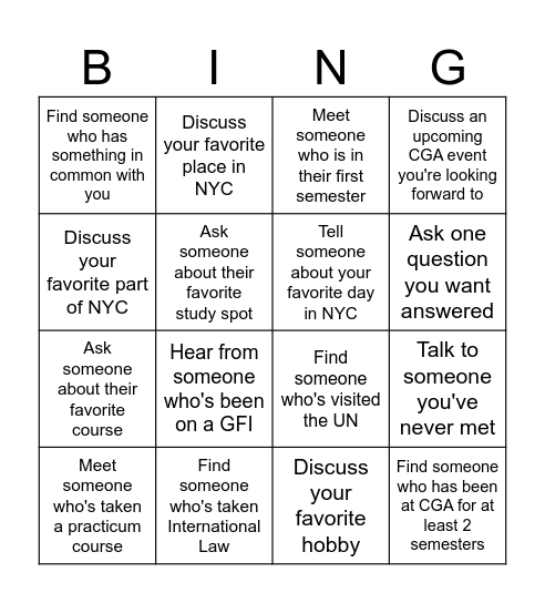 International Law and Human Rights Bingo Card