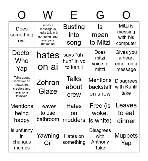 Owen Bingo Card