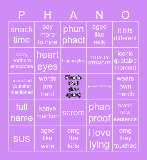 Phingo Bingo Card