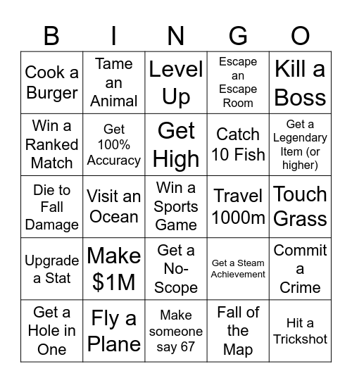 Bro V Bro Bingo Card