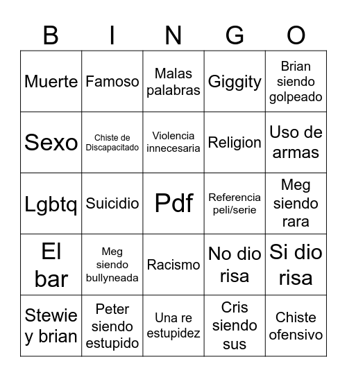 Padre de familia Bingo Card