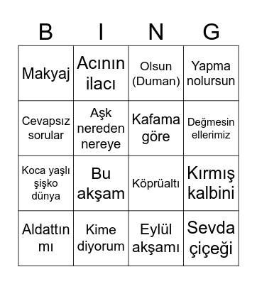 Müzikli Tombala Bingo Card