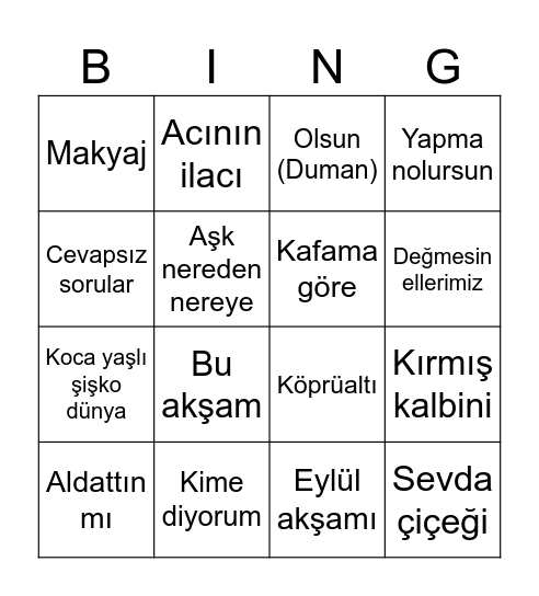 Müzikli Tombala Bingo Card