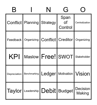 BIZWAR- ROUND 1 Bingo Card