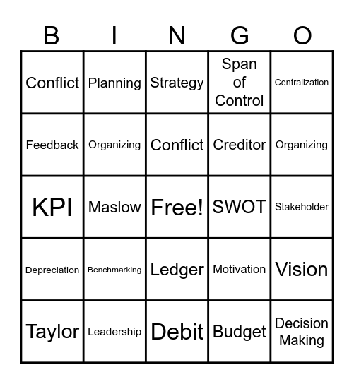 BIZWAR- ROUND 1 Bingo Card