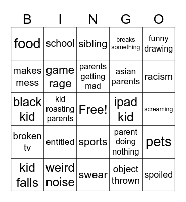kids doing stupid things Bingo Card
