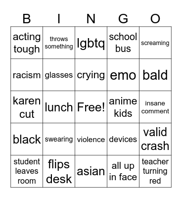 teacher crashouts Bingo Card