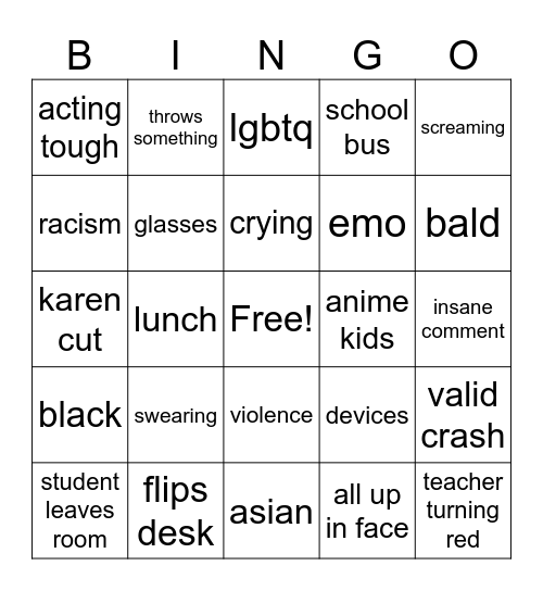 teacher crashouts Bingo Card