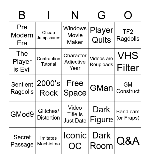 GMod ARG Bingo Card