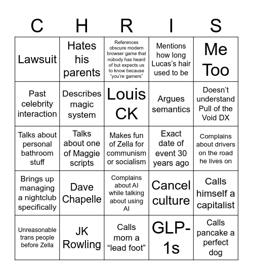 Things My Dad Will Say Bingo Card