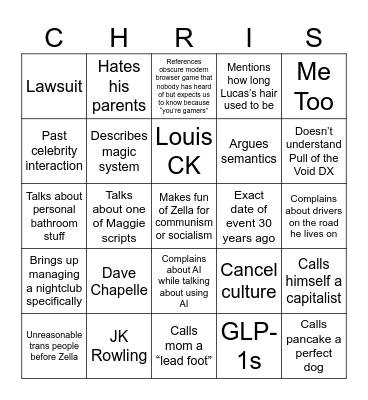 Things My Dad Will Say Bingo Card