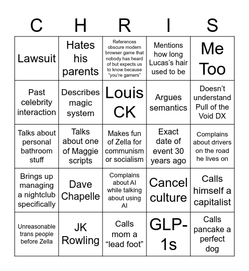 Things My Dad Will Say Bingo Card