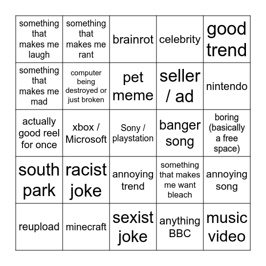 reels bingo Card