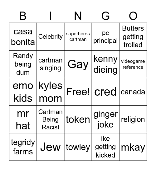 Southpark Bingo Card