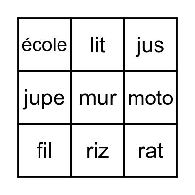 Bingo des sons Bingo Card