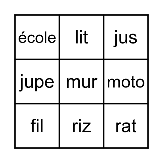 Bingo des sons Bingo Card