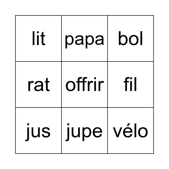 Bingo des sons Bingo Card