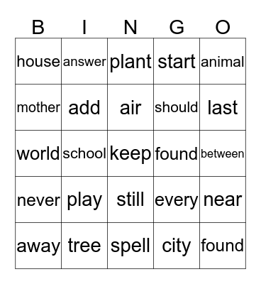 Sight Word-Set 8 Bingo Card