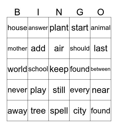 Sight Word-Set 8 Bingo Card