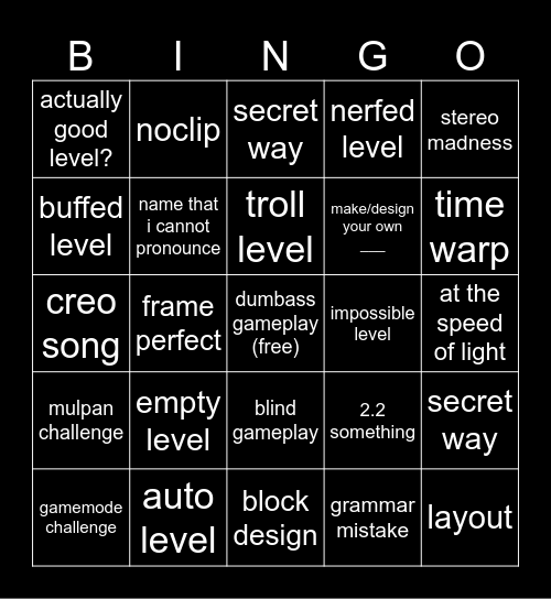 recent tab Bingo Card