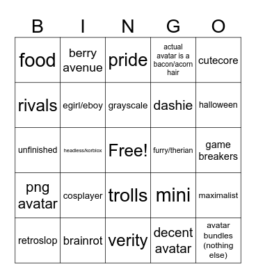 roblox avatars (2026 october) Bingo Card