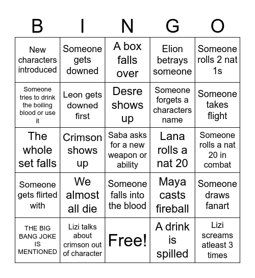 Session Bingo Card