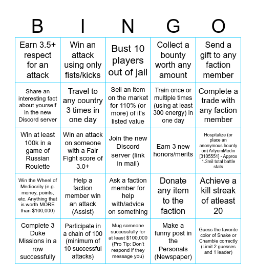 Sovereign Sky Bingo Card