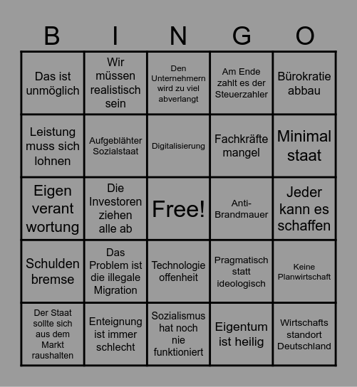Liberal Bingo Card