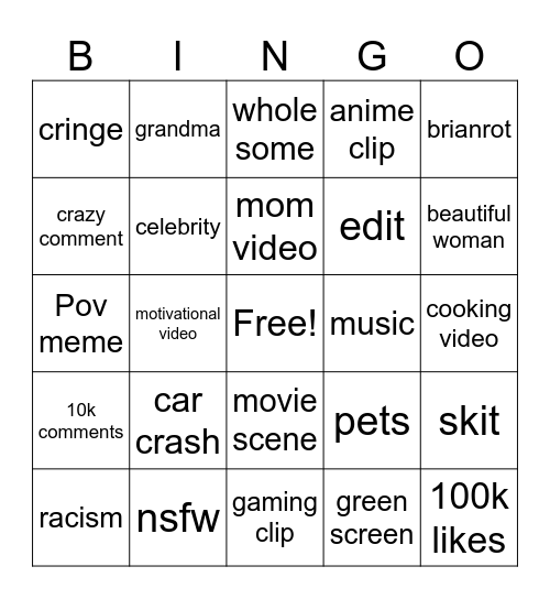 instagram reels Bingo Card
