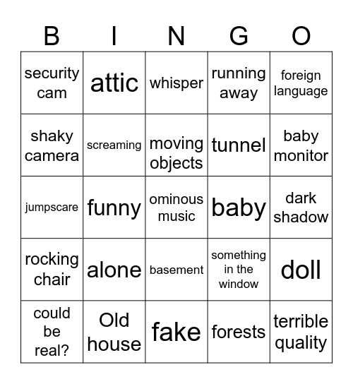 scary video bingo Card