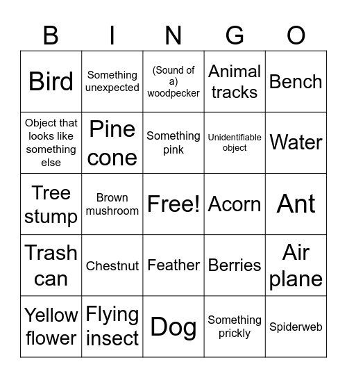Hiking Bingo Card