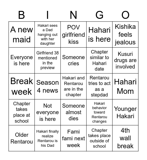 100 Kanojo bingo 258 Bingo Card