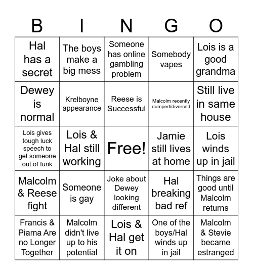 MITM Revival Bingo Card