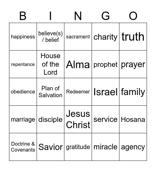General conference bingo Card