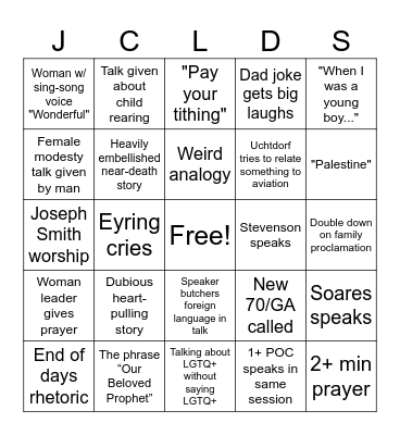 General Conference April 2026 Bingo Card