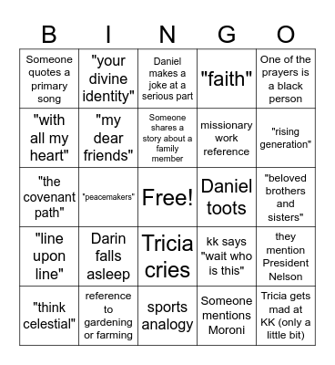 General Conference Bingo Card