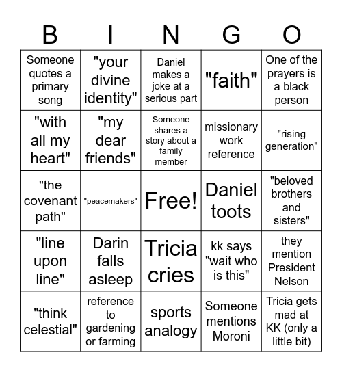 General Conference Bingo Card