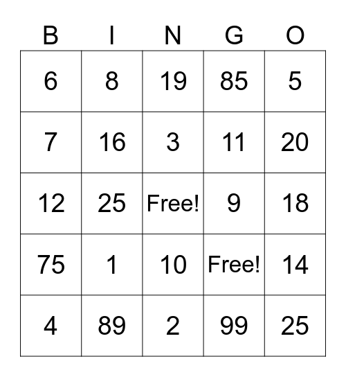 Untitled Bingo Card